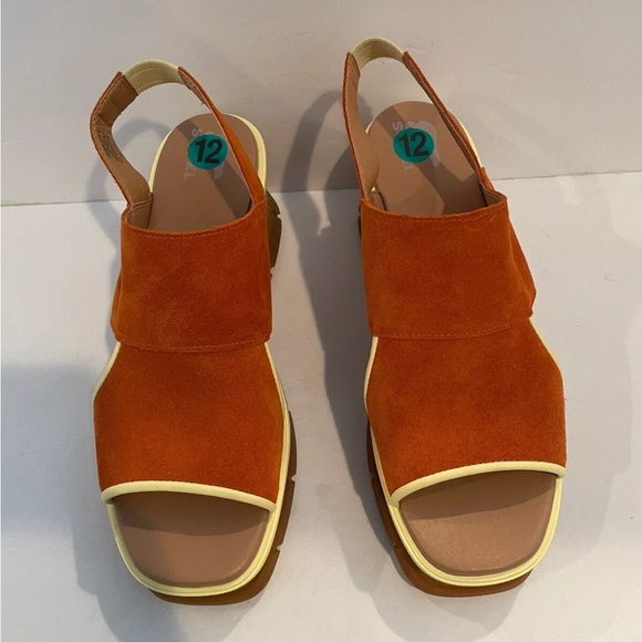 SOREL Women’s 12 Joanie III Slingback Platform Sandals Orange Suede - Picture 4 of 11